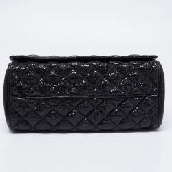 Pre Owned CH Carolina Herrera Black Quilted Shimmer Fabric Flap Chain Shoulder Bag