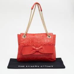 CH Carolina Herrera Red Monogram Leather Audrey Shoulder Bag