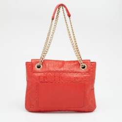 CH Carolina Herrera Red Monogram Leather Audrey Shoulder Bag