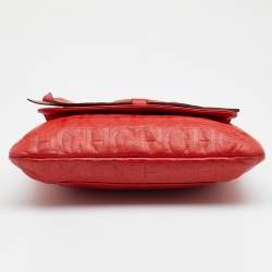 CH Carolina Herrera Red Monogram Leather Audrey Shoulder Bag