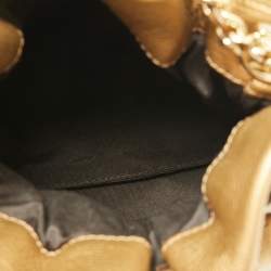 Pre Owned CH Carolina Herrera Metallic Gold Embossed Leather Bow Bucket Bag