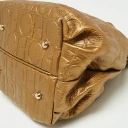 Pre Owned CH Carolina Herrera Metallic Gold Embossed Leather Bow Bucket Bag