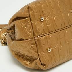 Pre Owned CH Carolina Herrera Metallic Gold Embossed Leather Bow Bucket Bag