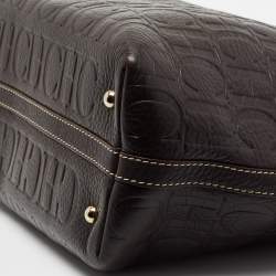 مملوكة مسبقًا حقيبة يد توتس سي أتش كارولينا هيريرا شوبر جلد منقوش مونوغرامي بني داكن