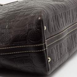 مملوكة مسبقًا حقيبة يد توتس سي أتش كارولينا هيريرا شوبر جلد منقوش مونوغرامي بني داكن