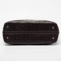 مملوكة مسبقًا حقيبة يد توتس سي أتش كارولينا هيريرا شوبر جلد منقوش مونوغرامي بني داكن