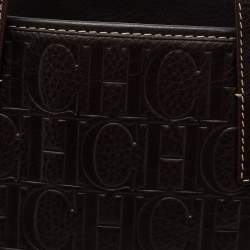 مملوكة مسبقًا حقيبة يد توتس سي أتش كارولينا هيريرا شوبر جلد منقوش مونوغرامي بني داكن