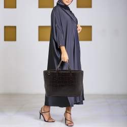 مملوكة مسبقًا حقيبة يد توتس سي أتش كارولينا هيريرا شوبر جلد منقوش مونوغرامي بني داكن