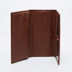 Pre Owned CH Carolina Herrera Brown Monogram Leather Flap Continental Wallet