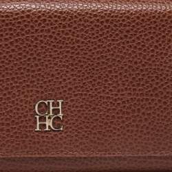 Pre Owned CH Carolina Herrera Brown Monogram Leather Flap Continental Wallet