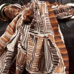 Pre Owned CH Carolina Herrera Dark Brown Monogram Embossed Leather Scarf Hobo