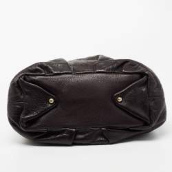 Pre Owned CH Carolina Herrera Dark Brown Monogram Embossed Leather Scarf Hobo