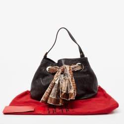 Pre Owned CH Carolina Herrera Dark Brown Monogram Embossed Leather Scarf Hobo