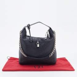 Pre Owned CH Carolina Herrera Black Monogram Leather Hobo