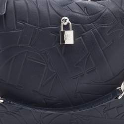 Pre Owned CH Carolina Herrera Black Monogram Leather Hobo