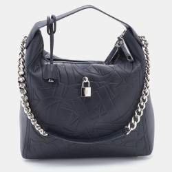 Pre Owned CH Carolina Herrera Black Monogram Leather Hobo