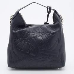 Pre Owned CH Carolina Herrera Black Monogram Leather Hobo