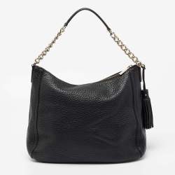 Pre Owned CH Carolina Herrera Black Leather Chain Tassel Hobo