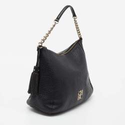 Pre Owned CH Carolina Herrera Black Leather Chain Tassel Hobo