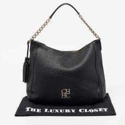 Pre Owned CH Carolina Herrera Black Leather Chain Tassel Hobo