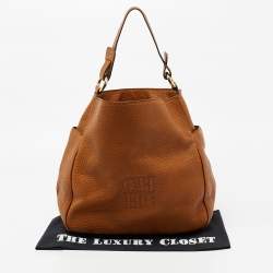 Pre Owned CH Carolina Herrera Tan Pebbled Leather Side Pocket Hobo