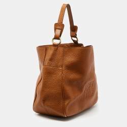 Pre Owned CH Carolina Herrera Tan Pebbled Leather Side Pocket Hobo