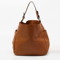 Pre Owned CH Carolina Herrera Tan Pebbled Leather Side Pocket Hobo
