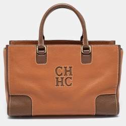 مملوكة مسبقًا CH Carolina Herrera Brown Leather Front Logo Tote