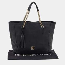 Pre Owned حقيبة يد توتس سي أتش كارولينا هيريرا جلد أسود بشراشيب وبسلسلة