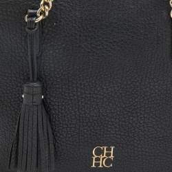 Pre Owned حقيبة يد توتس سي أتش كارولينا هيريرا جلد أسود بشراشيب وبسلسلة