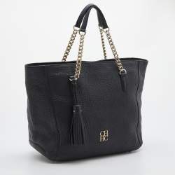 Pre Owned حقيبة يد توتس سي أتش كارولينا هيريرا جلد أسود بشراشيب وبسلسلة