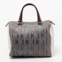 Pre Owned CH Carolina Herrera Tricolor Monogram Embossed Leather Andy Boston Bag