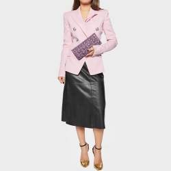 Pre Owned CH Carolina Herrera Purple Monogram Embroidered Leather Flap Clutch
