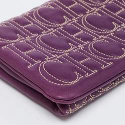 Pre Owned CH Carolina Herrera Purple Monogram Embroidered Leather Flap Clutch