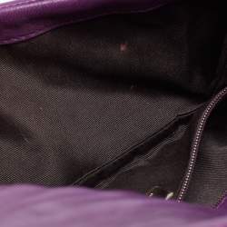 Pre Owned CH Carolina Herrera Purple Monogram Embroidered Leather Flap Clutch