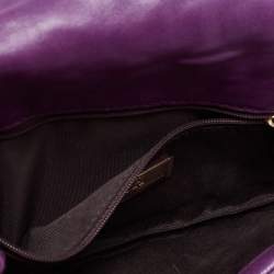 Pre Owned CH Carolina Herrera Purple Monogram Embroidered Leather Flap Clutch