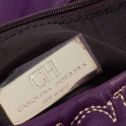 Pre Owned CH Carolina Herrera Purple Monogram Embroidered Leather Flap Clutch