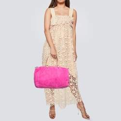 Pre Owned CH Carolina Herrera Pink Monogram Embossed Suede And Leather Andy Boston Bag