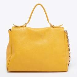Pre Owned CH Carolina Herrera Yellow Leather Minuetto Flap Top Handle Bag