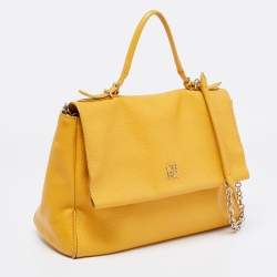 Pre Owned CH Carolina Herrera Yellow Leather Minuetto Flap Top Handle Bag