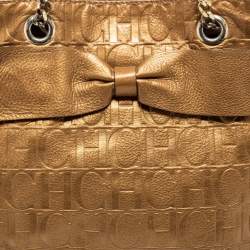 Pre Owned حقيبة يد سي أتش كارولينا هيريرا أودري  جلد منقوش مونوغرامي ذهبي 