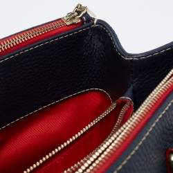 Pre Owned CH Carolina Herrera Navy Blue Leather Matteo Tote