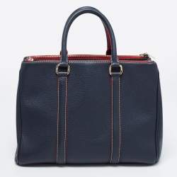 Pre Owned CH Carolina Herrera Navy Blue Leather Matteo Tote