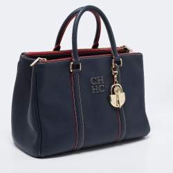 Pre Owned CH Carolina Herrera Navy Blue Leather Matteo Tote
