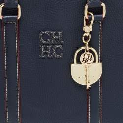 Pre Owned CH Carolina Herrera Navy Blue Leather Matteo Tote