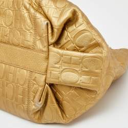 Pre Owned حقيبة يد توتس سي إتش كارولينا هيريرا جلد منقوش مونوغرامي ذهبي بيد بسلسلة