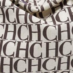 Pre Owned CH Carolina Herrera Beige/Purple Monogram Canvas and Leather Double Strap Hobo