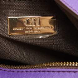 Pre Owned CH Carolina Herrera Beige/Purple Monogram Canvas and Leather Double Strap Hobo