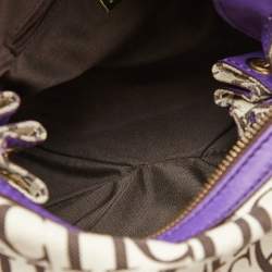 Pre Owned CH Carolina Herrera Beige/Purple Monogram Canvas and Leather Double Strap Hobo