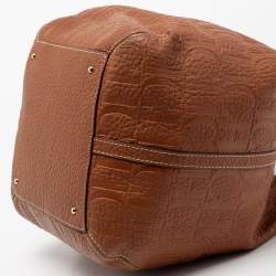 Pre Owned CH Carolina Herrera Brown Monogram Embossed Leather Matryoshka Tote